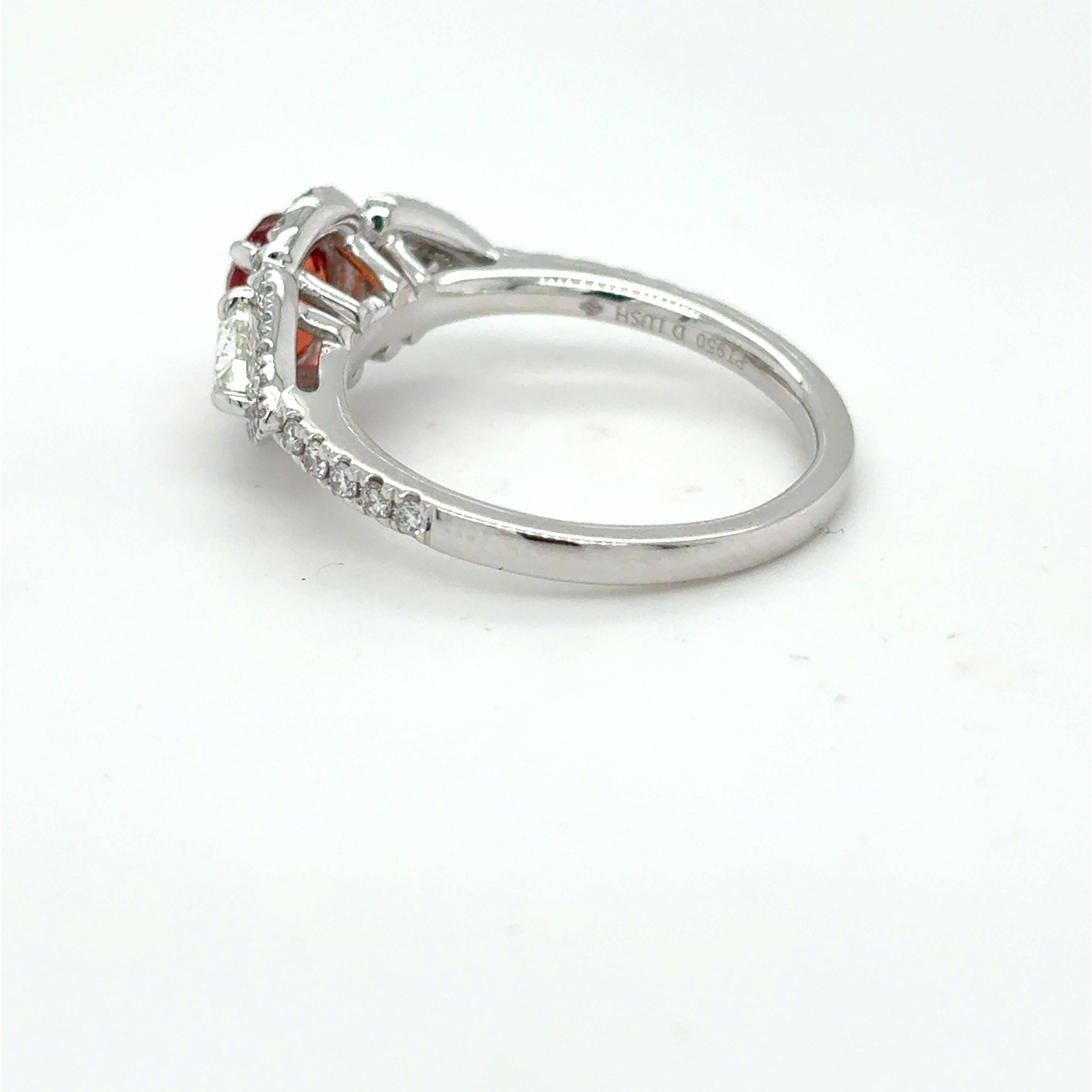 1.08 Carat Padparadscha Sapphire Diamond Platinum Ring For Sale 5