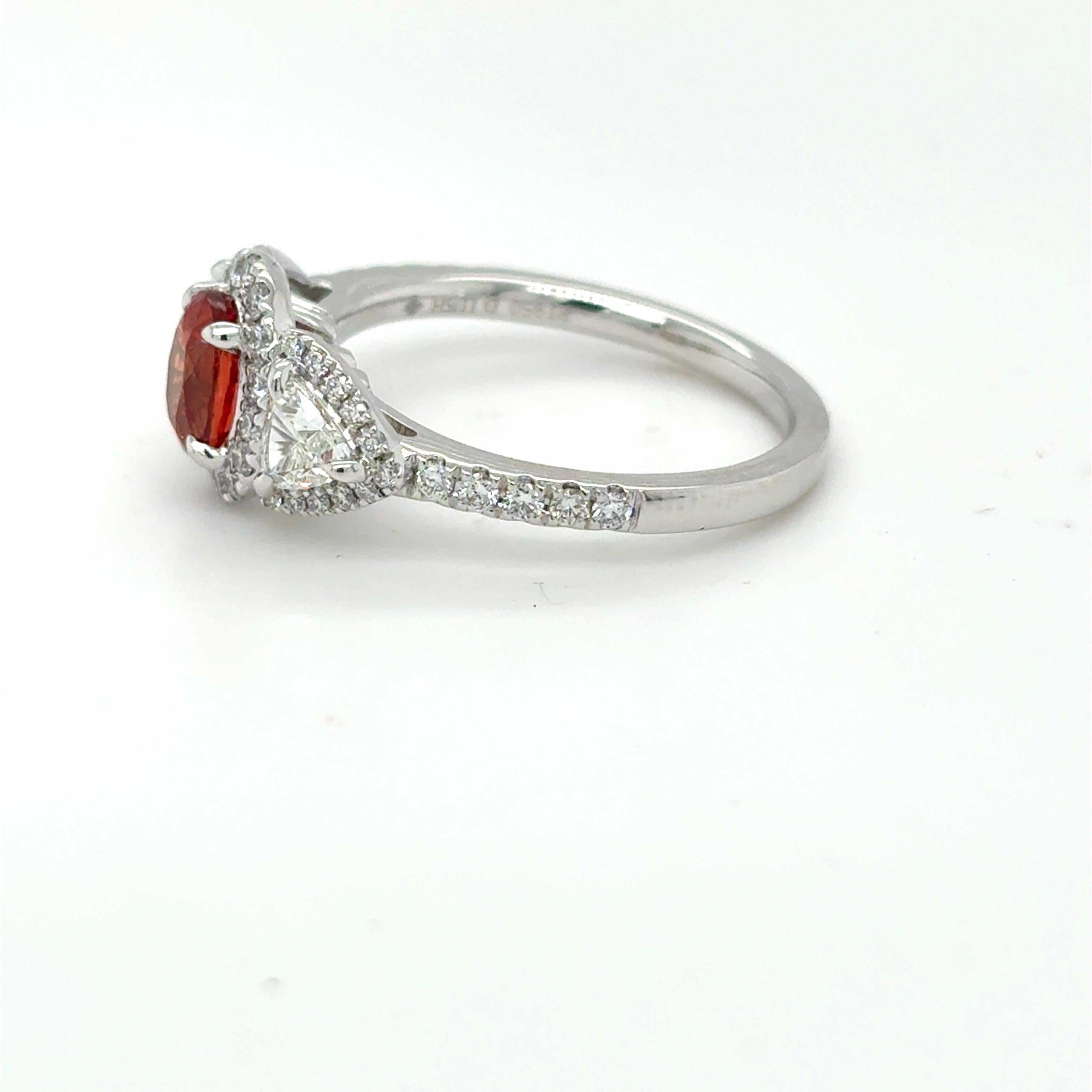1.08 Carat Padparadscha Sapphire Diamond Platinum Ring For Sale 6
