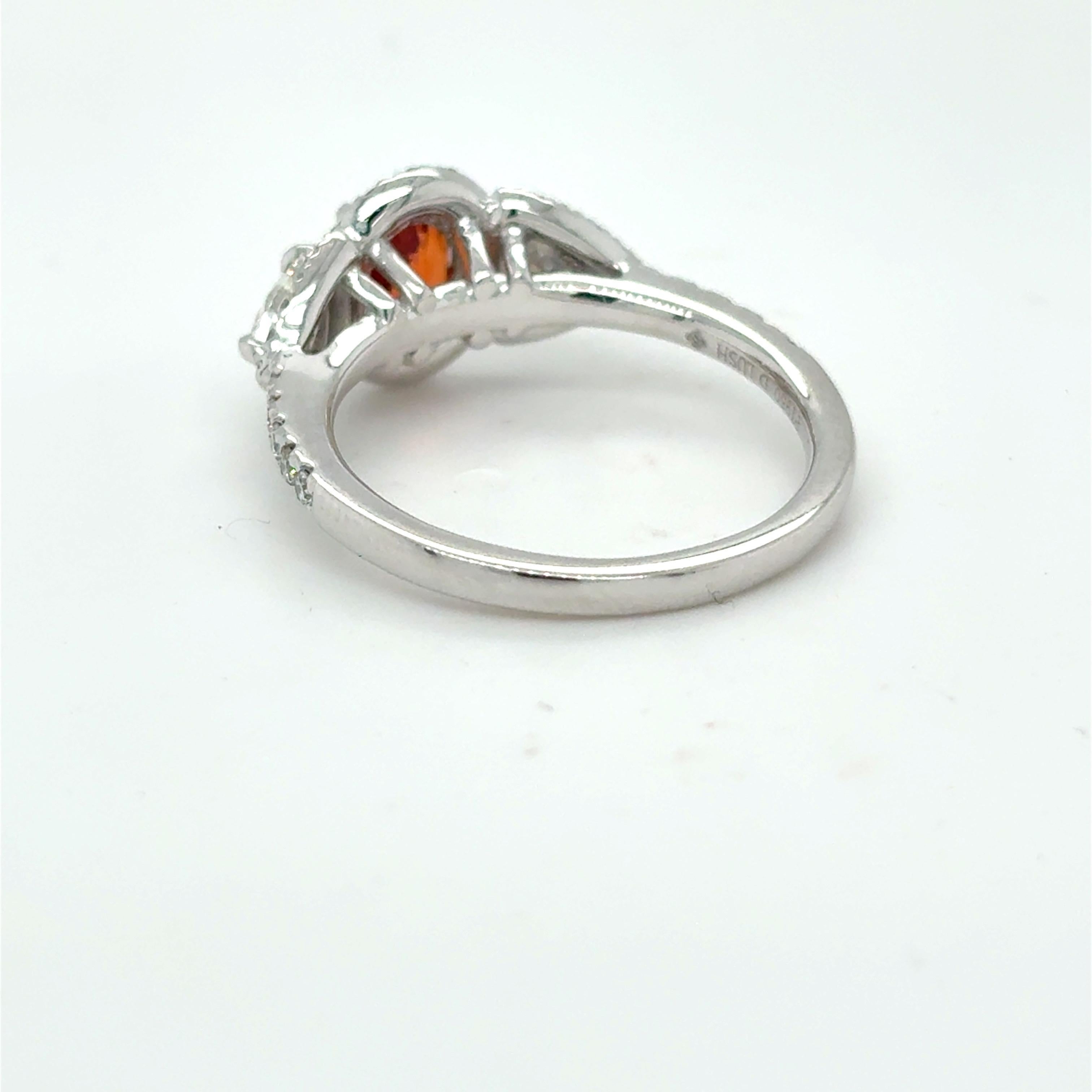 1.08 Carat Padparadscha Sapphire Diamond Platinum Ring For Sale 7