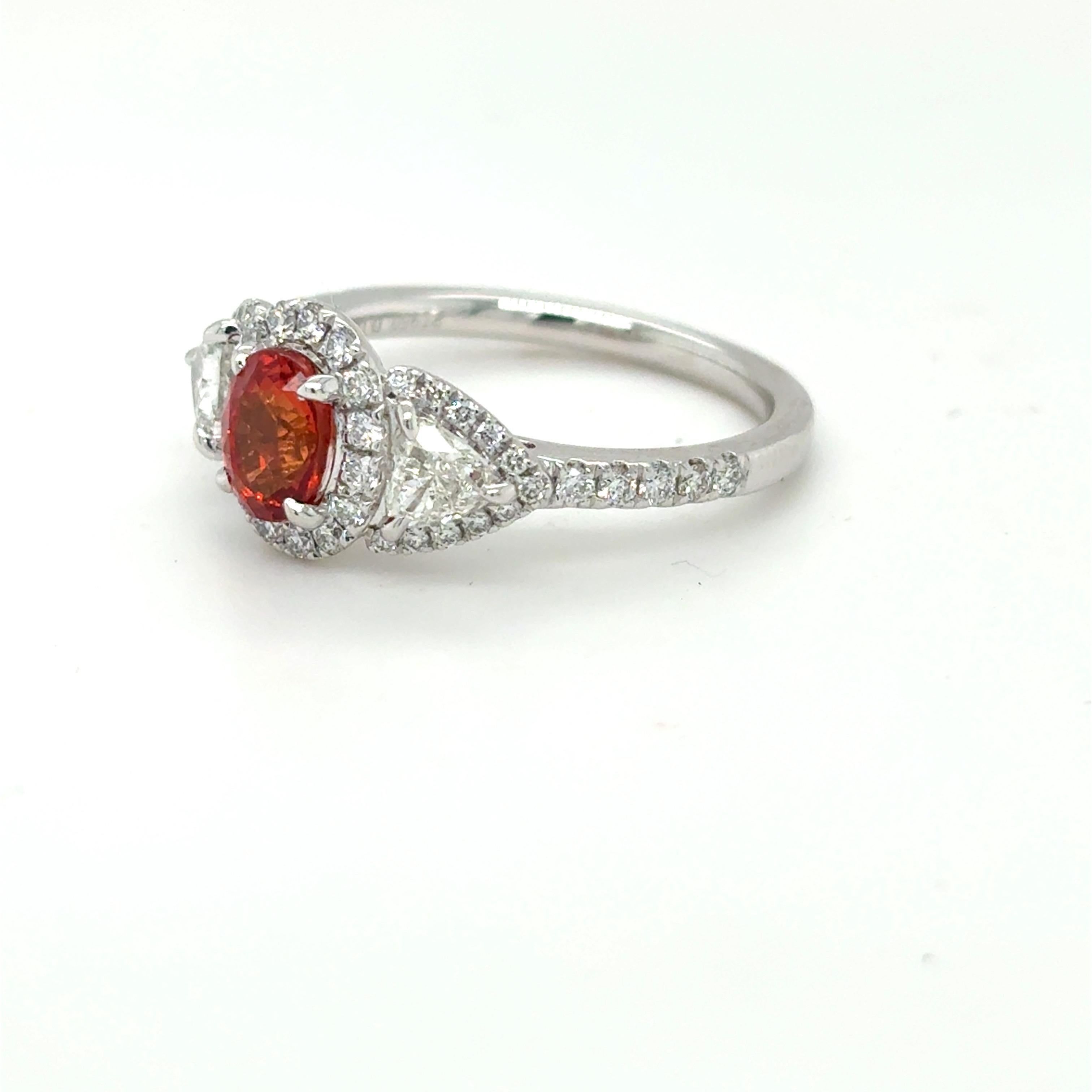 1.08 Carat Padparadscha Sapphire Diamond Platinum Ring For Sale 8