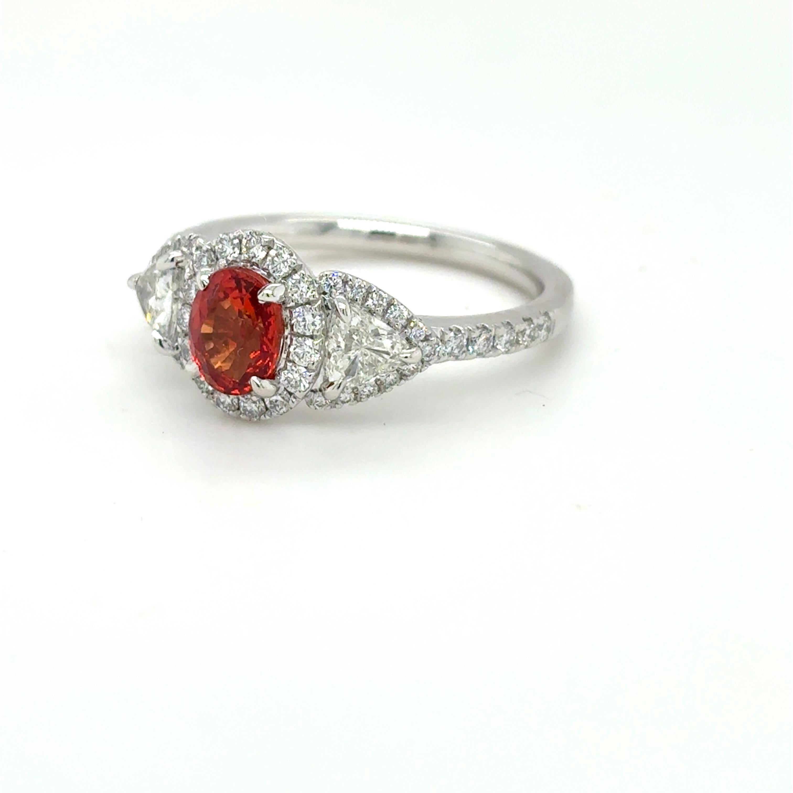 1.08 Carat Padparadscha Sapphire Diamond Platinum Ring For Sale 10