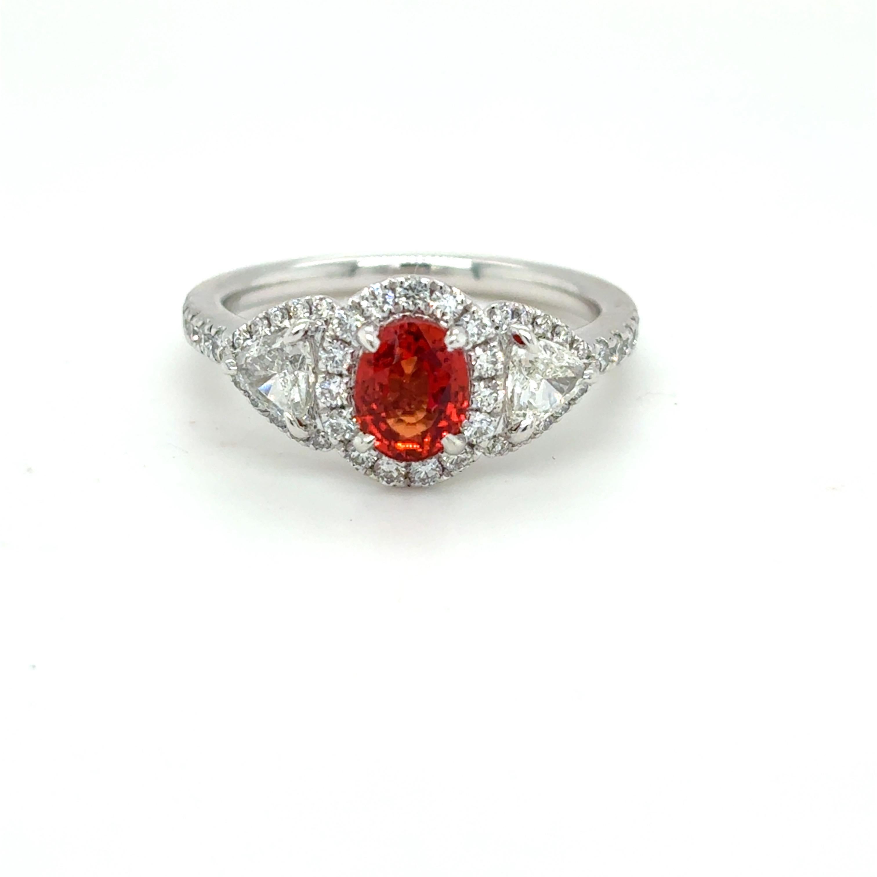 1.08 Carat Padparadscha Sapphire Diamond Platinum Ring For Sale 11