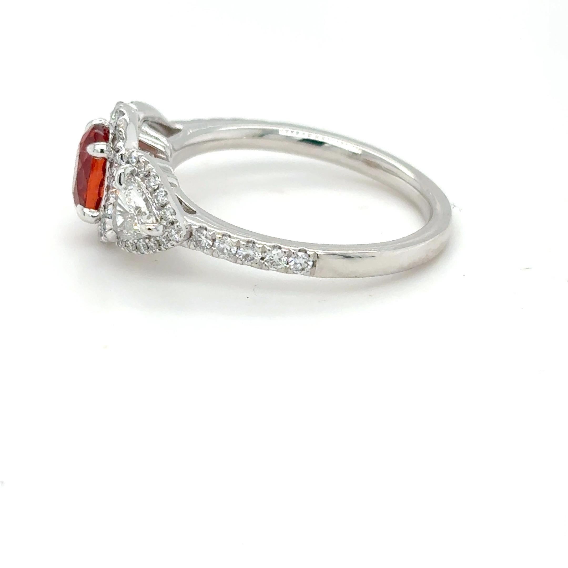 1.08 Carat Padparadscha Sapphire Diamond Platinum Ring For Sale 12