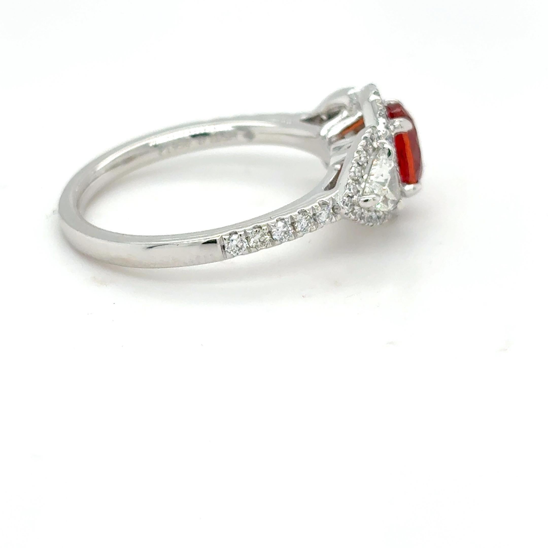 1.08 Carat Padparadscha Sapphire Diamond Platinum Ring For Sale 13