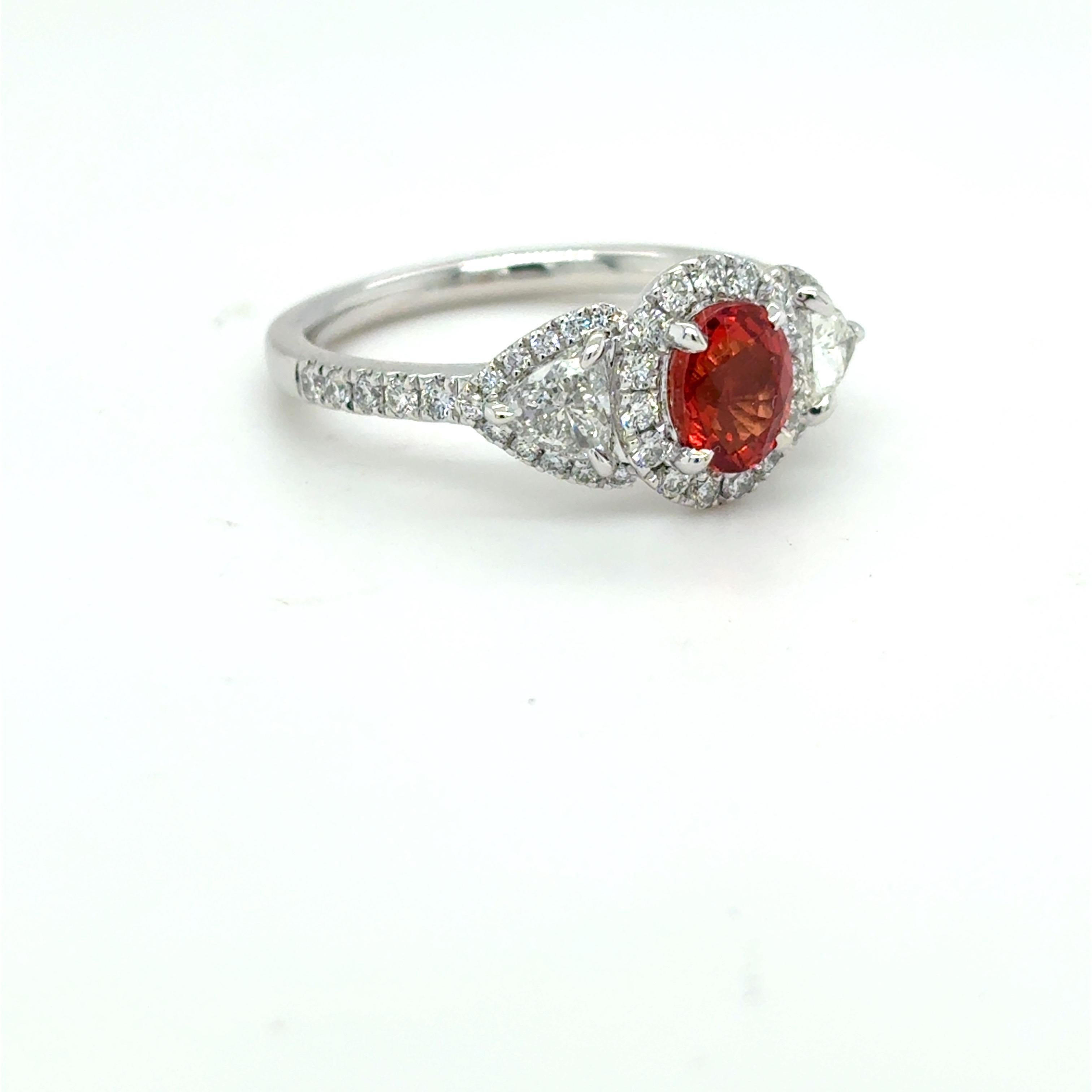 Artisan 1.08 Carat Padparadscha Sapphire Diamond Platinum Ring For Sale