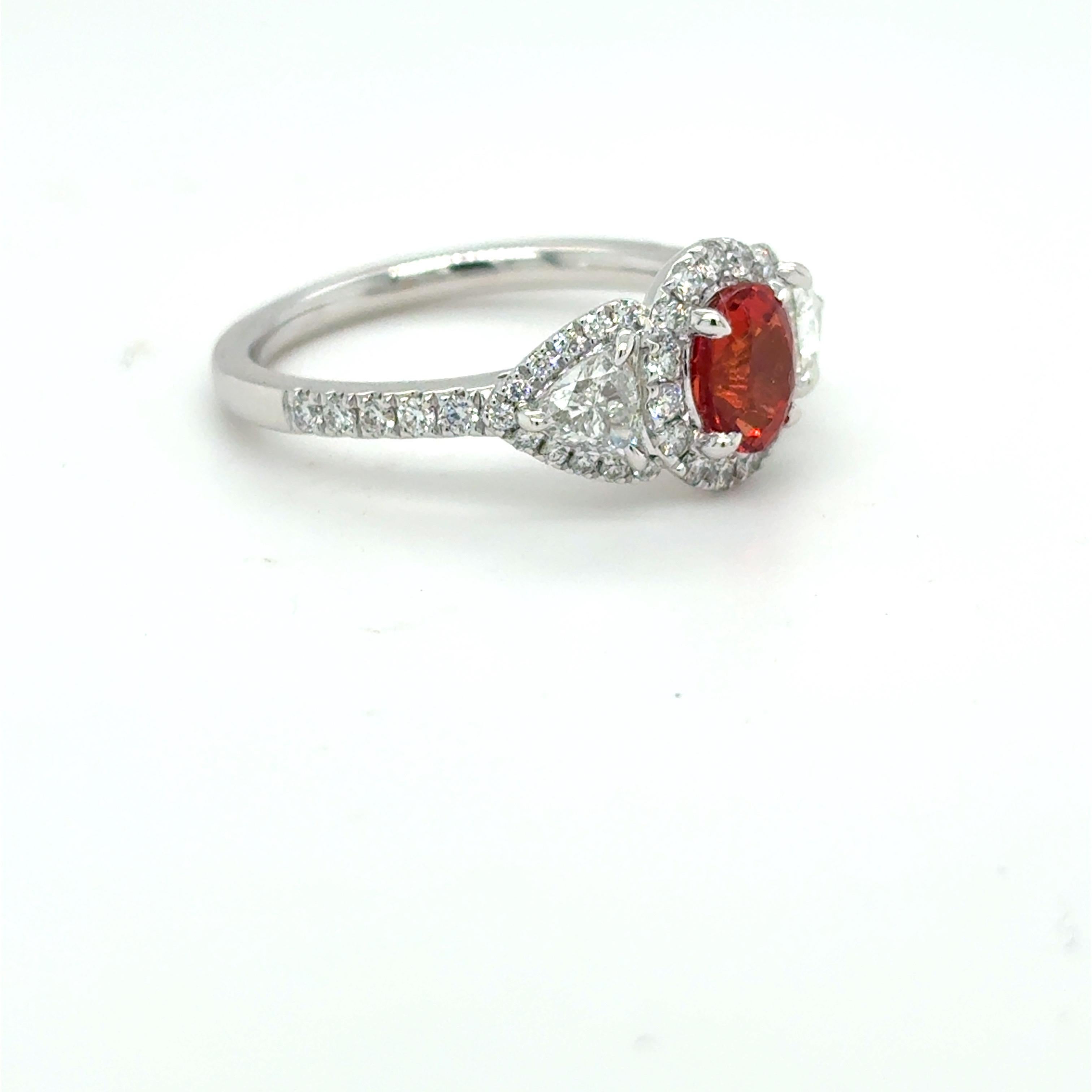 1.08 Carat Padparadscha Sapphire Diamond Platinum Ring In New Condition For Sale In Trumbull, CT