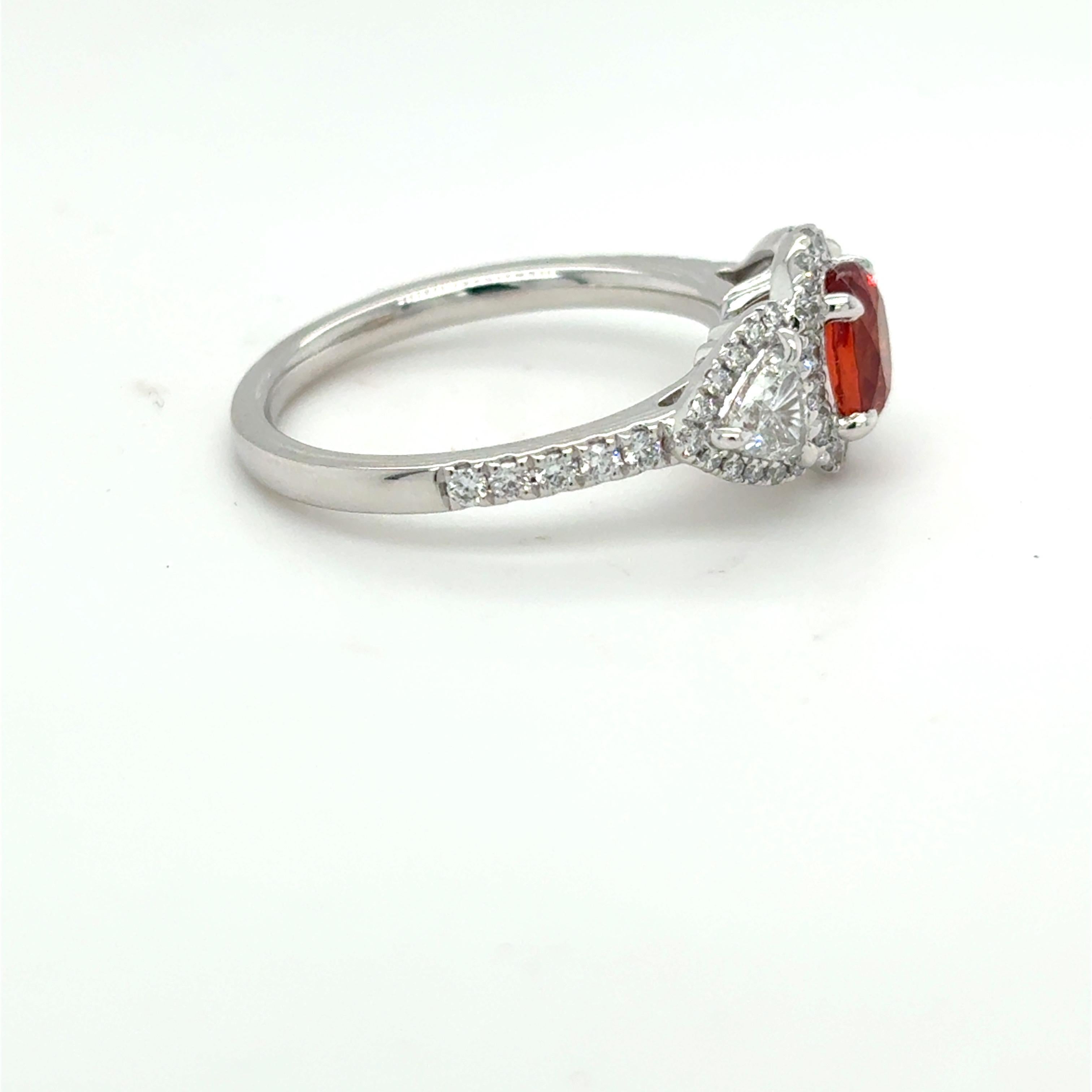 Women's 1.08 Carat Padparadscha Sapphire Diamond Platinum Ring For Sale