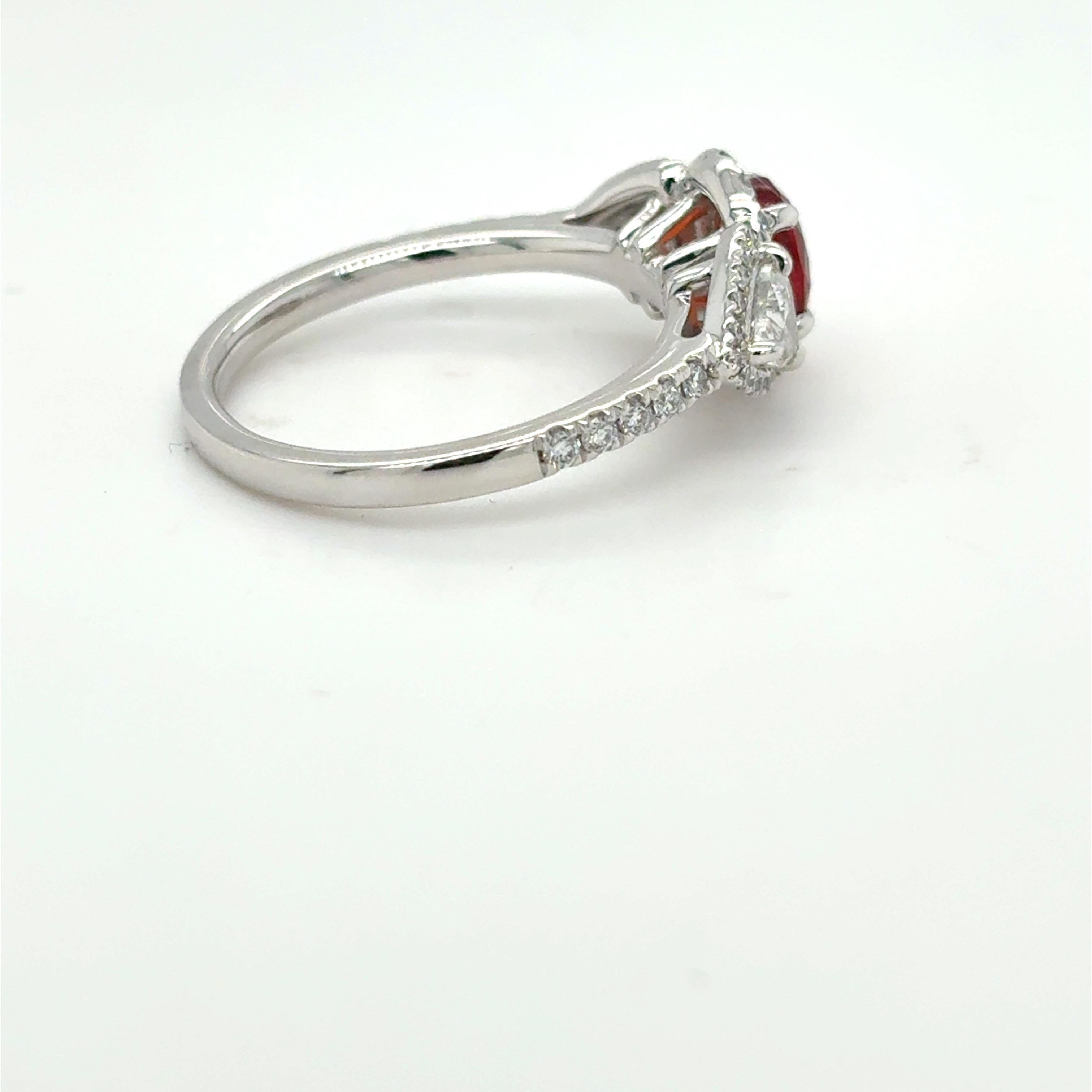 1.08 Carat Padparadscha Sapphire Diamond Platinum Ring For Sale 1