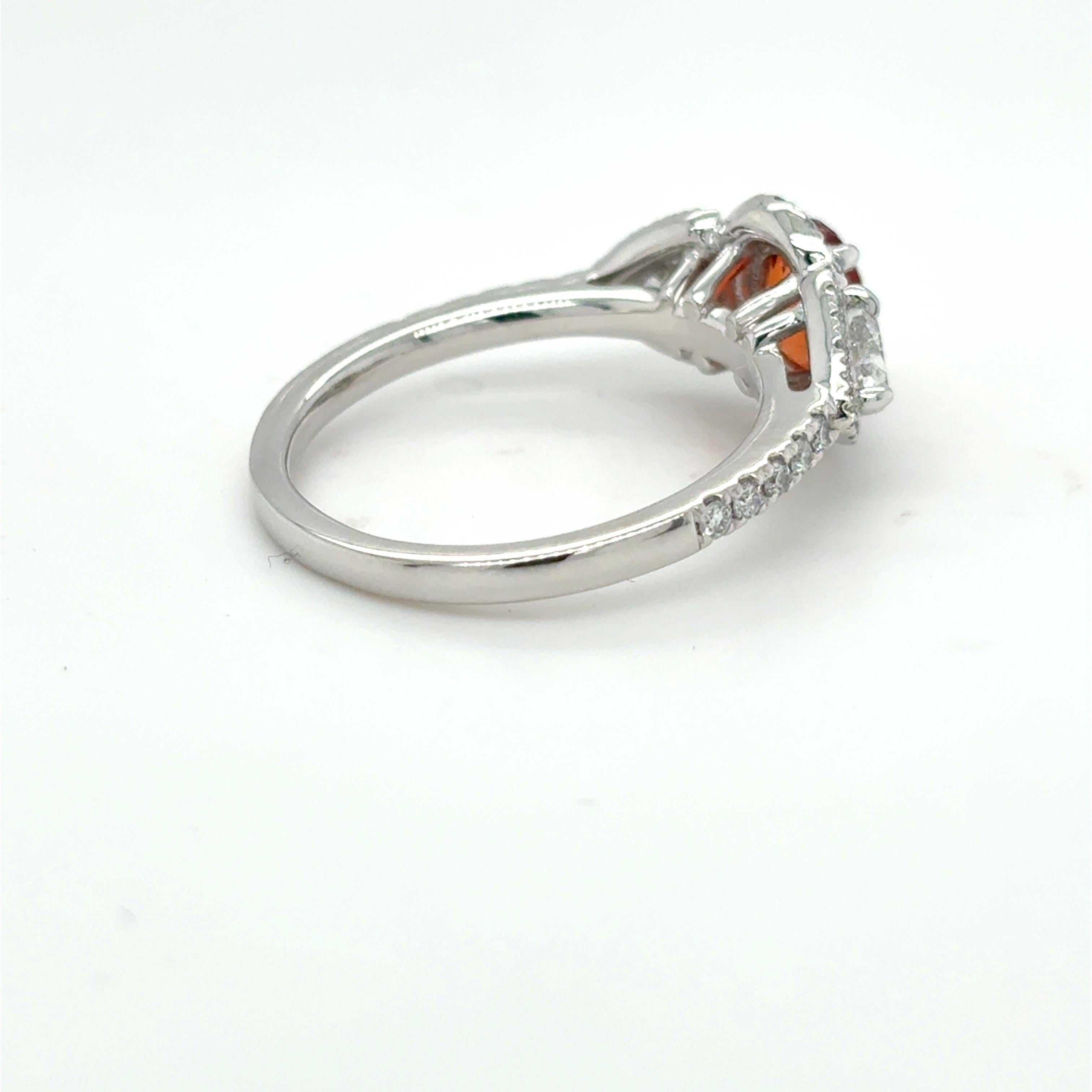 1.08 Carat Padparadscha Sapphire Diamond Platinum Ring For Sale 2