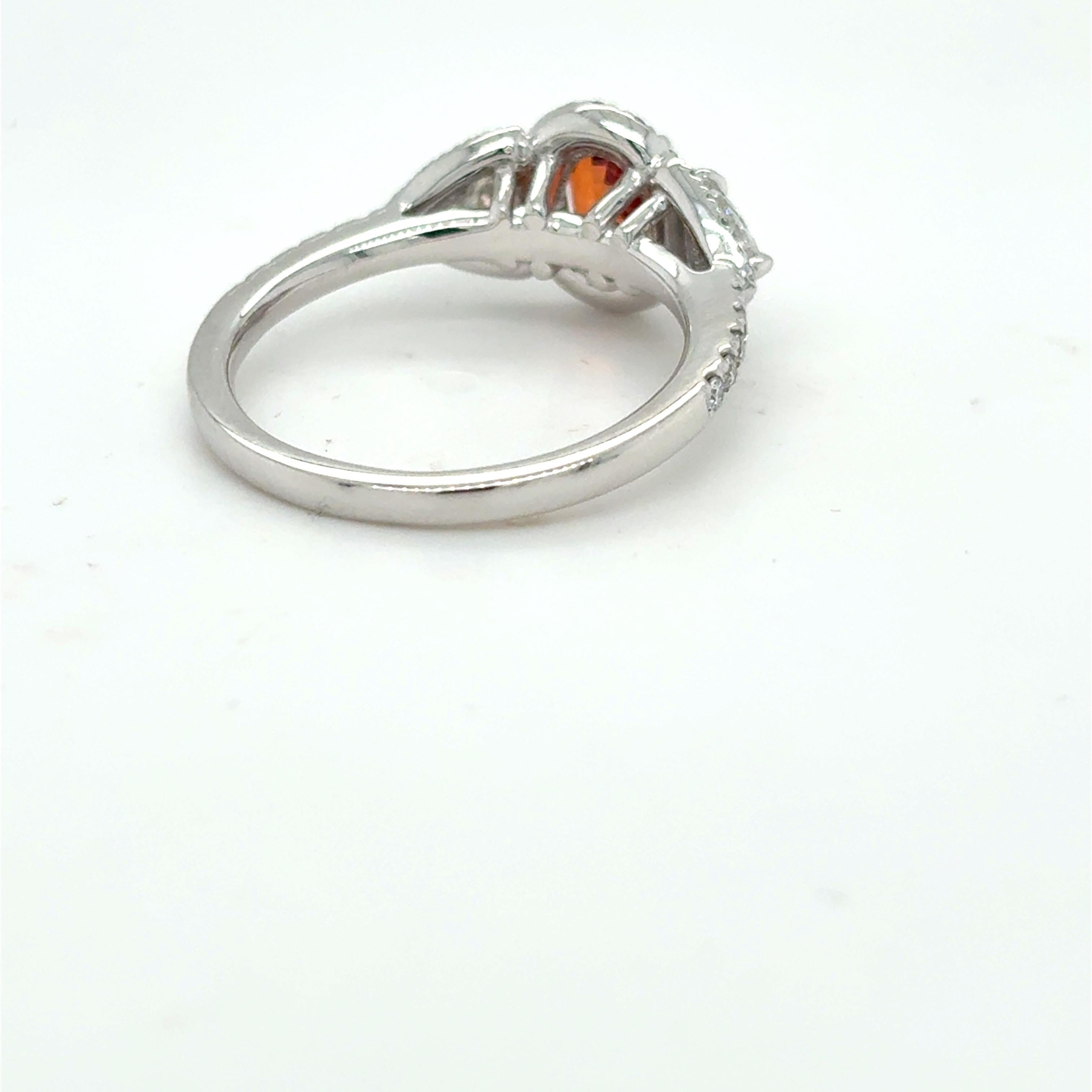 1.08 Carat Padparadscha Sapphire Diamond Platinum Ring For Sale 3