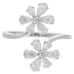 1.08 Carat Pear Diamond Flower Ring 18 Karat White Gold Handmade Fine Jewelry
