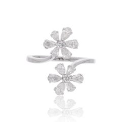 1.08 Carat Pear Diamond Flower Ring 18 Karat White Gold Handmade Fine Jewelry