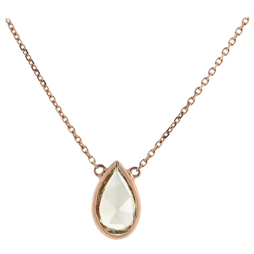 1.08 Carat Pear Shape Fancy Brownish Yellow GIA Diamond Necklace