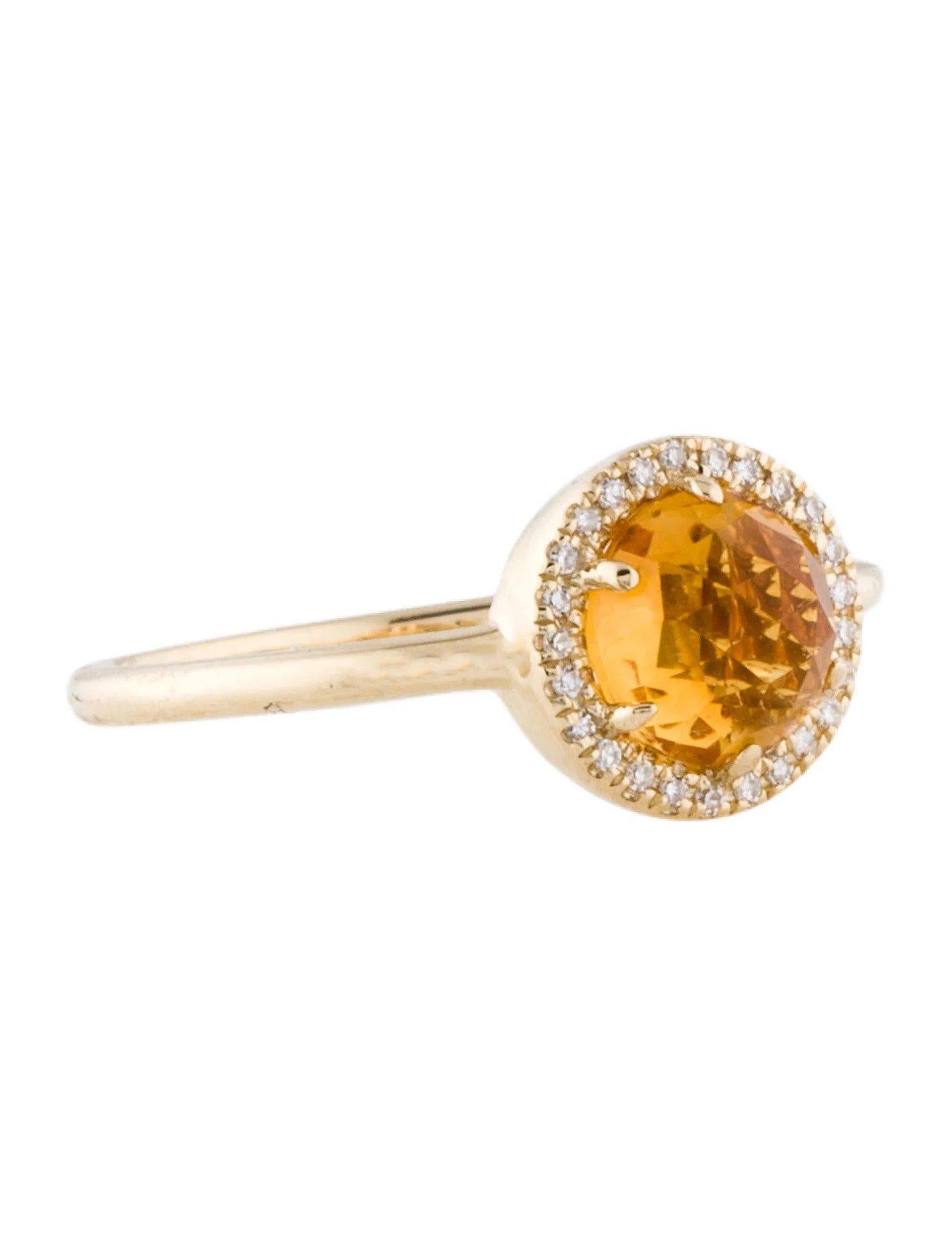 Round Cut 1.08 Carat Round Citrine & Diamond Yellow Gold Ring For Sale