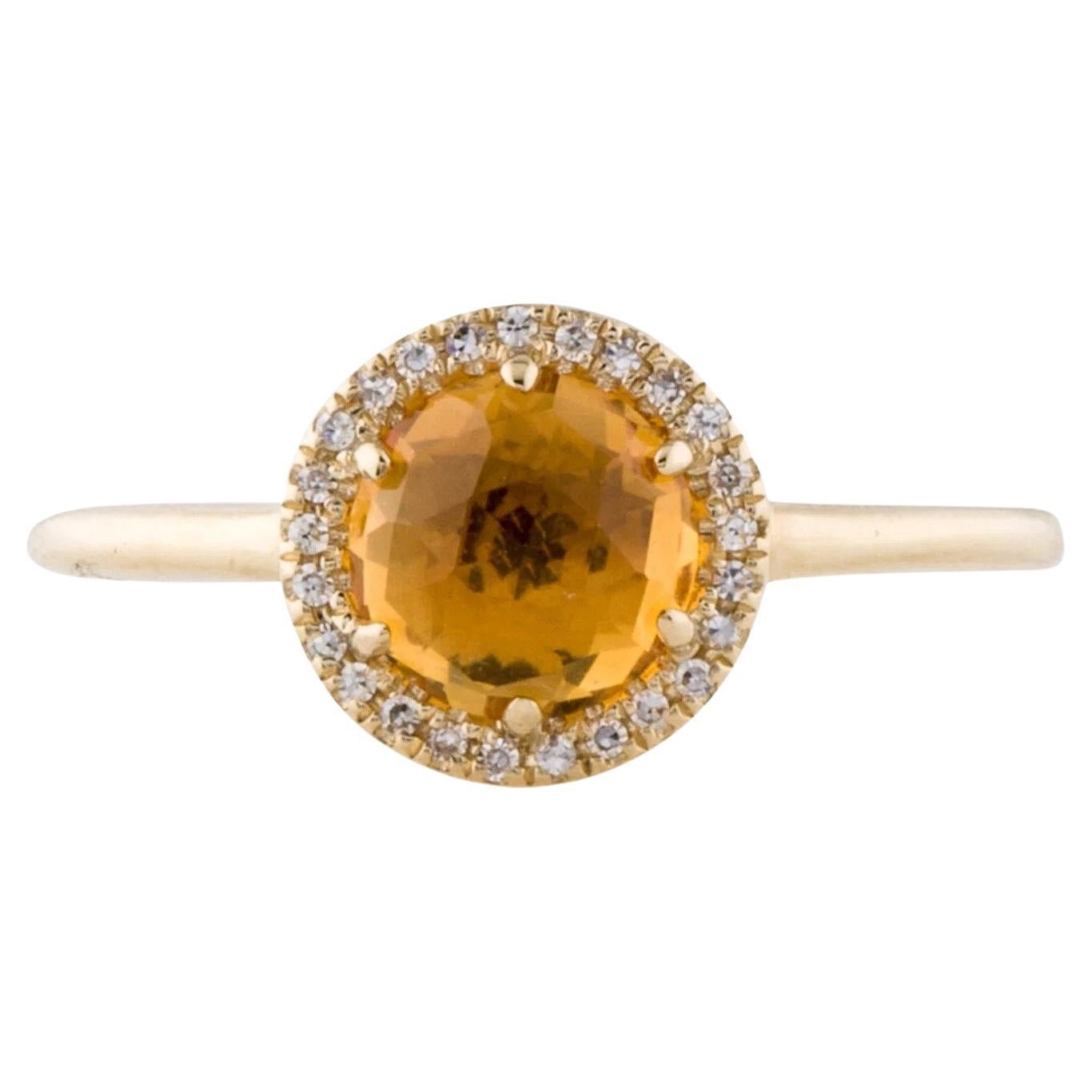 1.08 Carat Round Citrine & Diamond Yellow Gold Ring For Sale