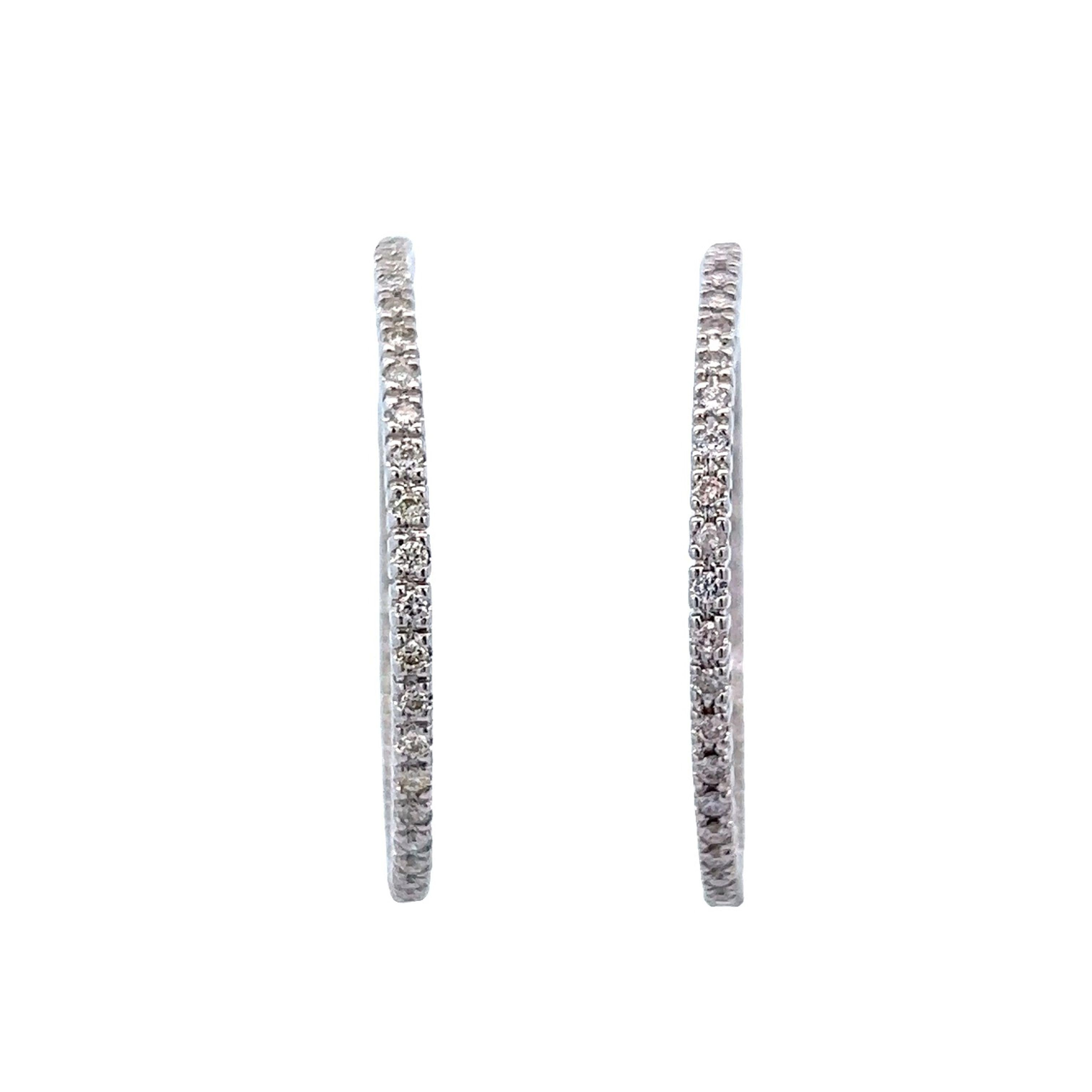 Contemporary 1.08 Carat Round Diamond Hoop Earrings White Gold For Sale