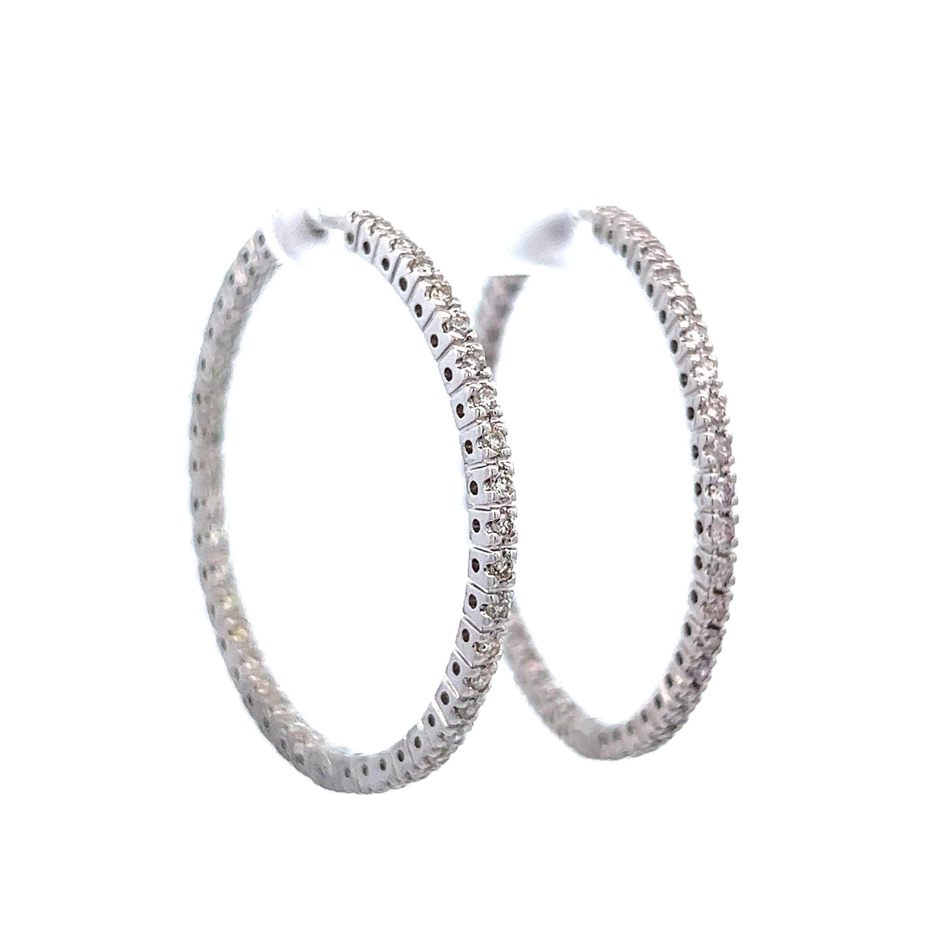 Round Cut 1.08 Carat Round Diamond Hoop Earrings White Gold For Sale