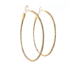 1.08 Carat Round Diamond Hoop Earrings Yellow Gold