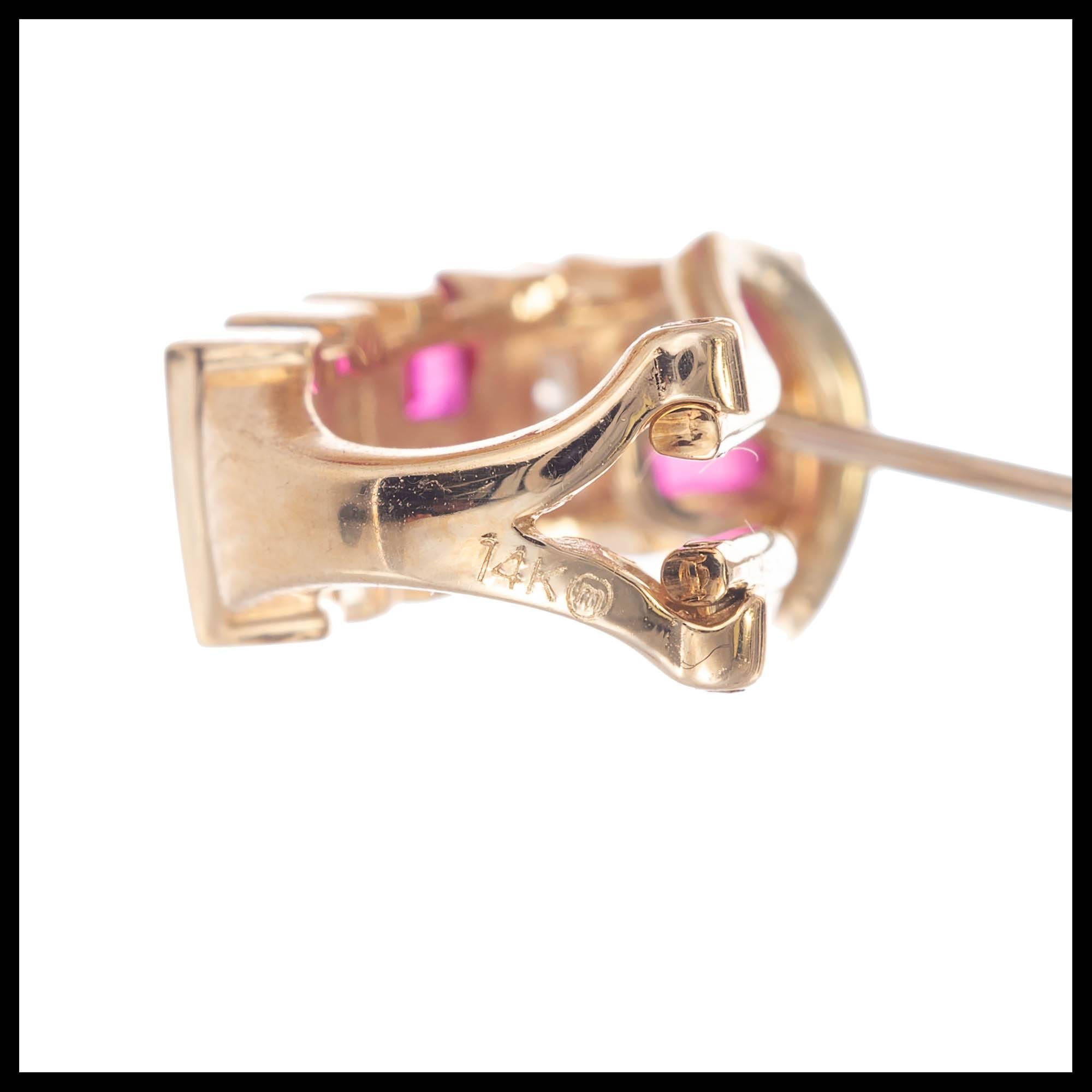 1.08 Carat Ruby Diamond Gold Half Hoop Earrings In Good Condition In Stamford, CT