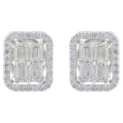 Clou d'oreille en diamant taille émeraude de 1,08 carat, pureté SI, couleur HI, or blanc 18k