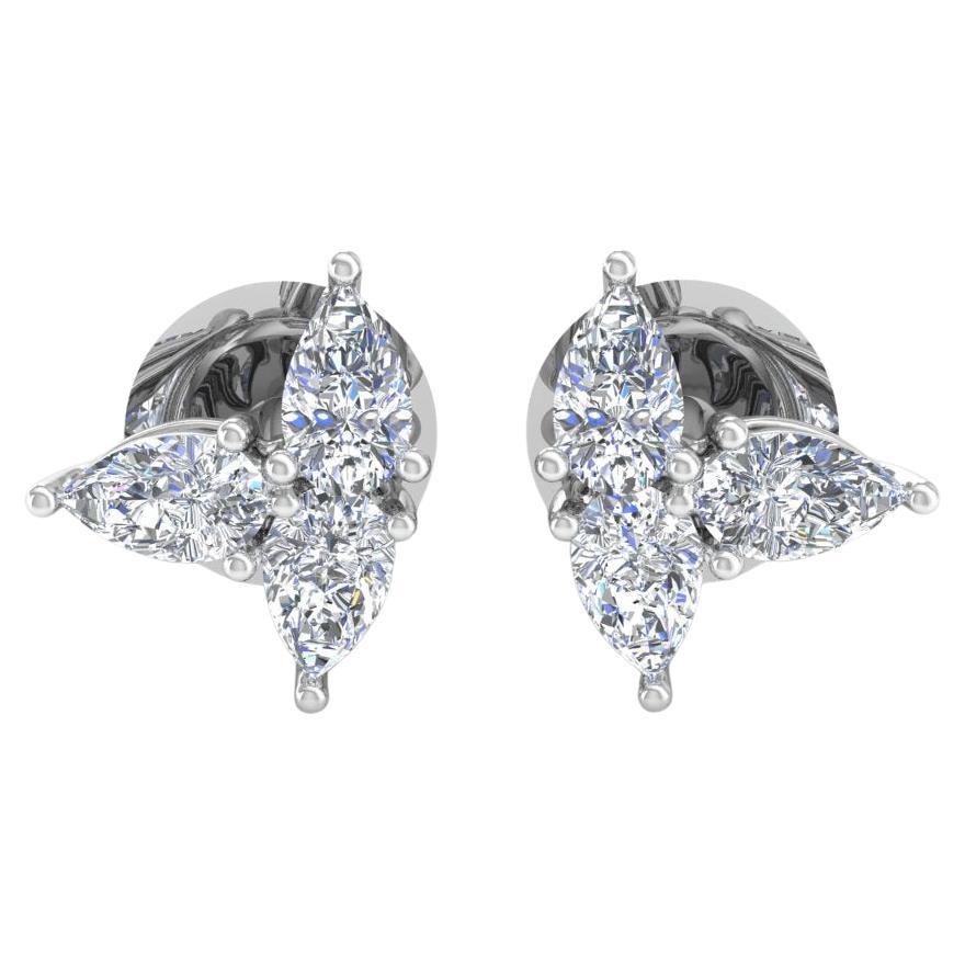 1.08 Carat SI Clarity HI Color Pear Shape Diamond Earrings 14 Karat White Gold