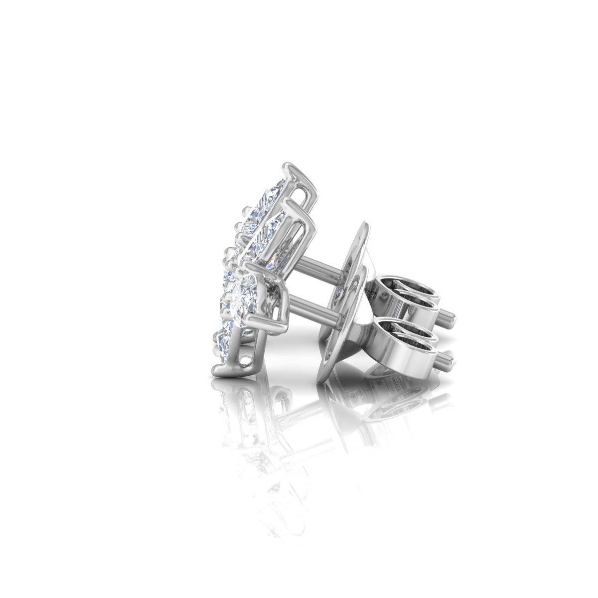 Pear Cut 1.08 Carat SI Clarity HI Color Pear Shape Diamond Earrings 18 Karat White Gold For Sale