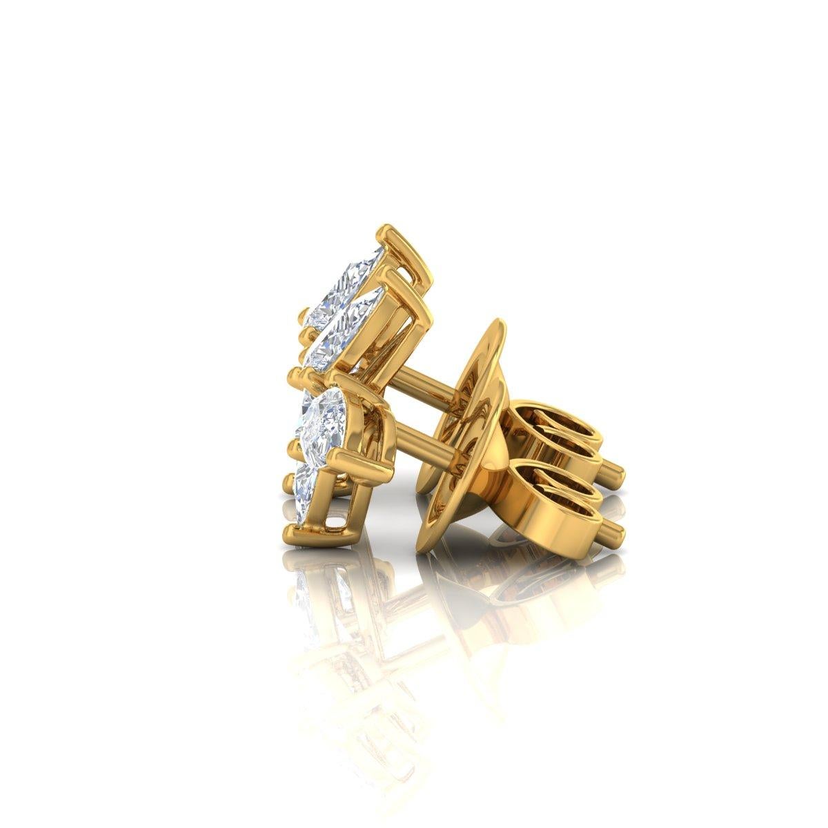 Modern 1.08 Carat SI Clarity HI Color Pear Shape Diamond Earrings 18 Karat Yellow Gold For Sale