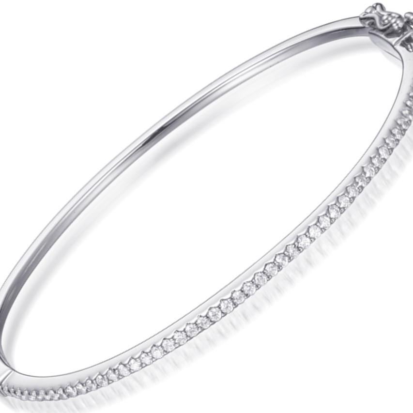 Art Deco 1.08 Carat 925 Sterling Silver Cubic Zirconia Freya Line Tennis Hinged Bangle For Sale