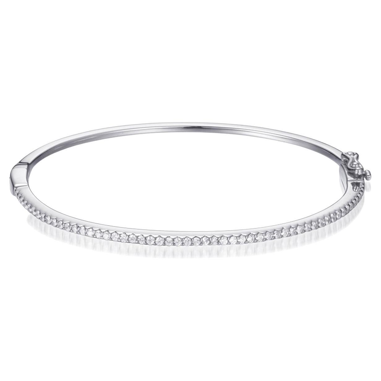 1.08 Carat 925 Sterling Silver Cubic Zirconia Freya Line Tennis Hinged Bangle For Sale