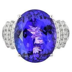 10.8 Carat Tanzanite and White Diamond Ring in 18 Karat White Gold