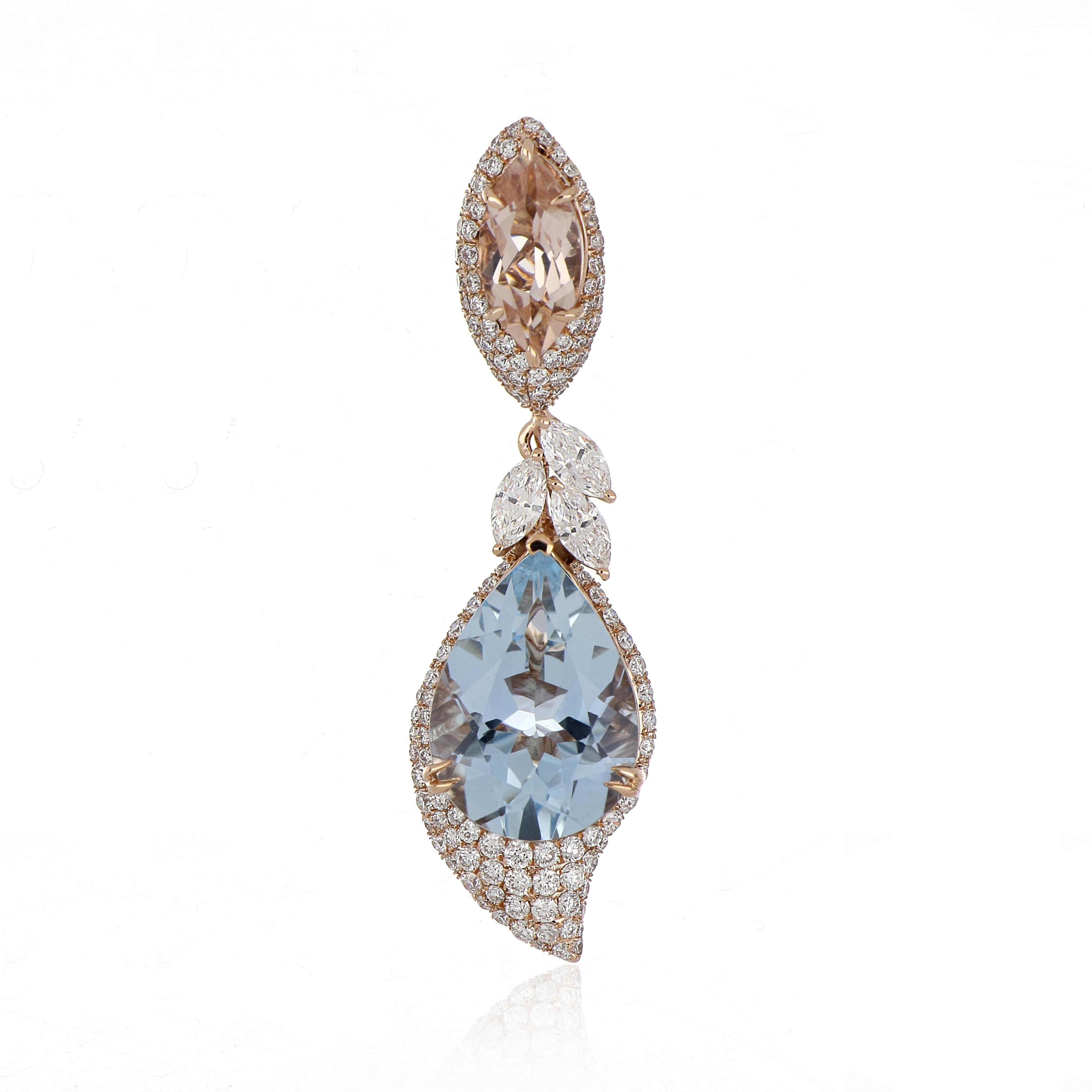 Orecchino con Morganite e Acquamarina da 10,8 carati totali e diamanti in oro 14 carati In condizioni Nuovo in vendita a JAIPUR, IN
