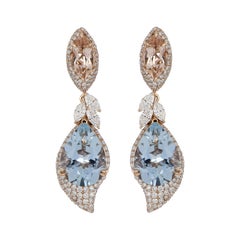 Boucles d'oreilles en or 14 carats avec aigue-marine et morganite de 10,8 carats au total et diamants