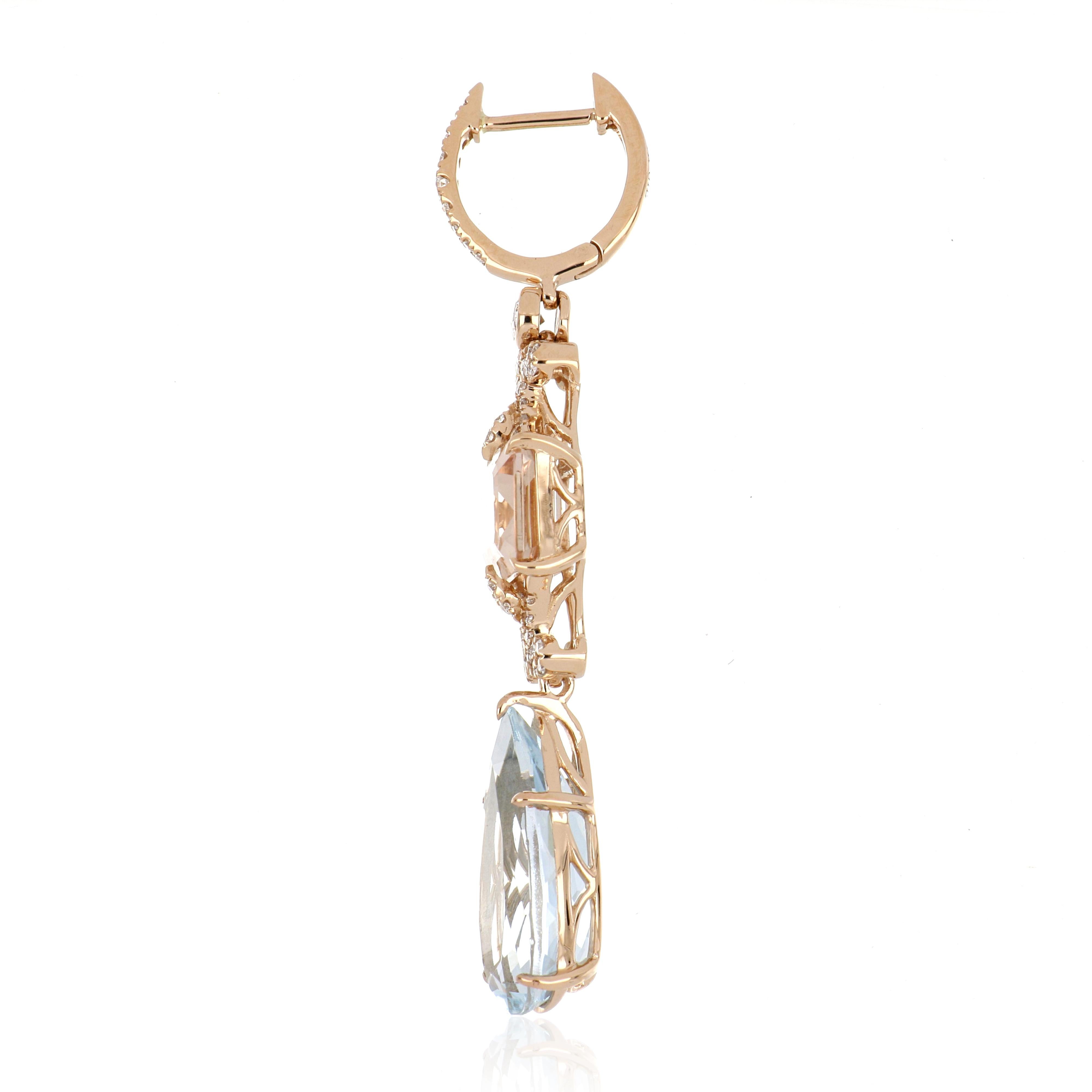 Women's 10.8 Carat Total Morganite and Aquamarine Earring with Diamonds in 18 Karat Gold For Sale