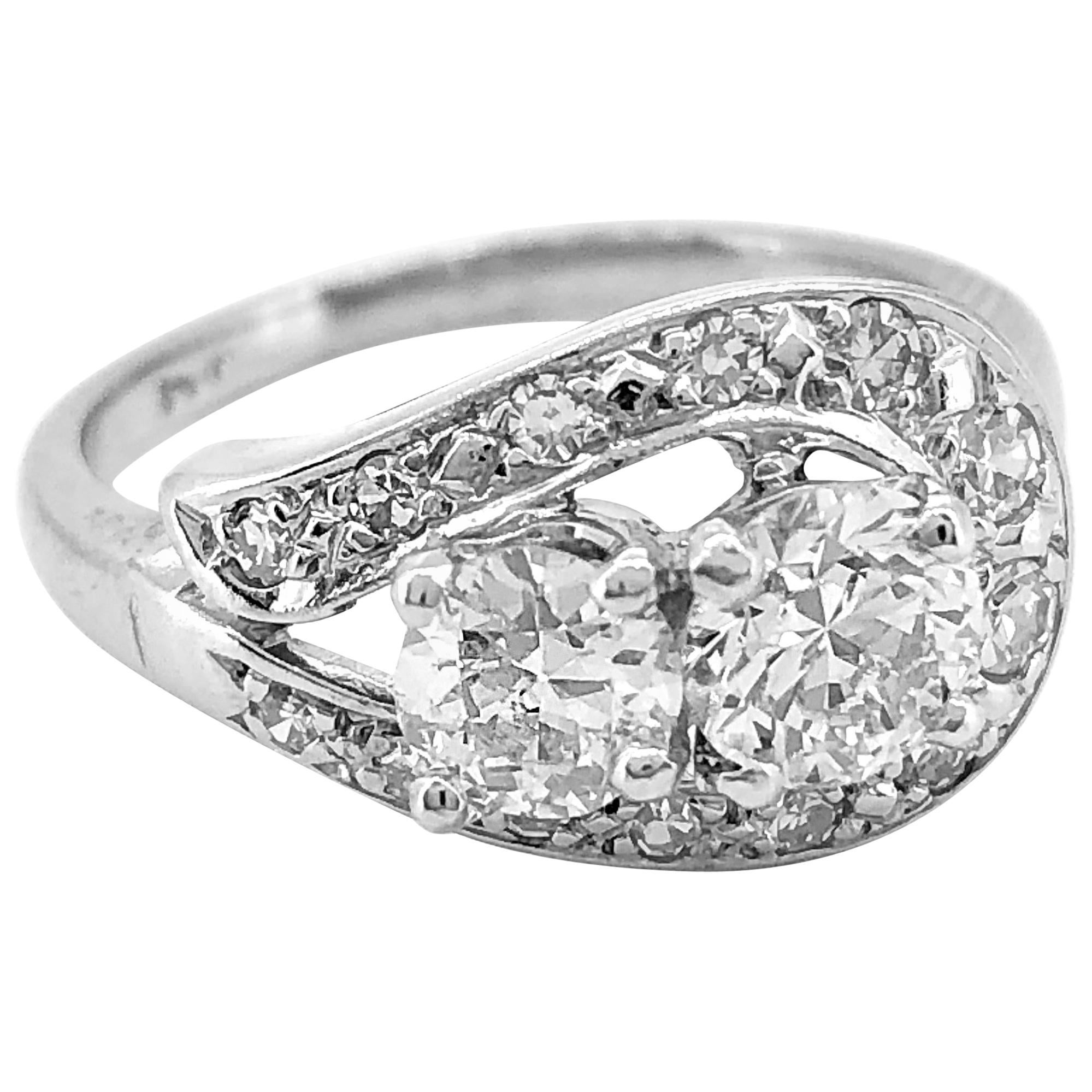 1.08 Carat T.W. Diamond Vintage Engagement or Fashion White Gold Ring For Sale