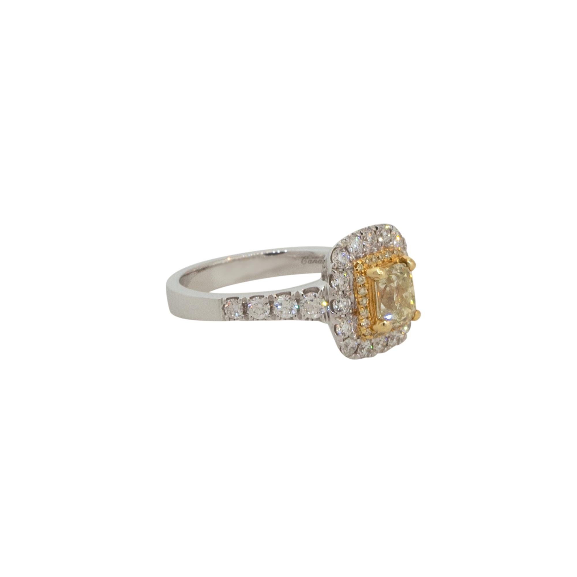 1,08 Karat Gelber Diamant-Verlobungsring aus 18 Karat, auf Lager (Kissenschliff) im Angebot
