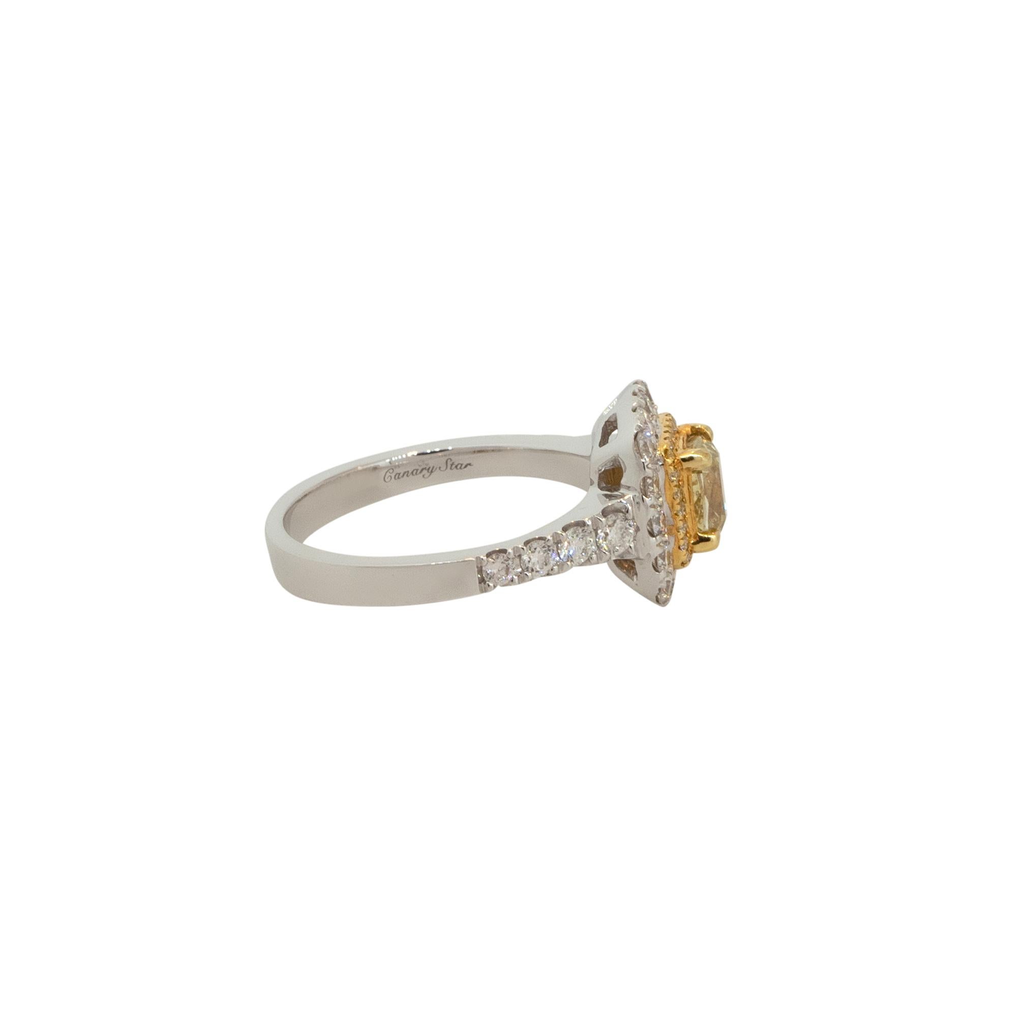 Cushion Cut 1.08 Carat Yellow Diamond Engagement Ring 18 Karat in Stock For Sale
