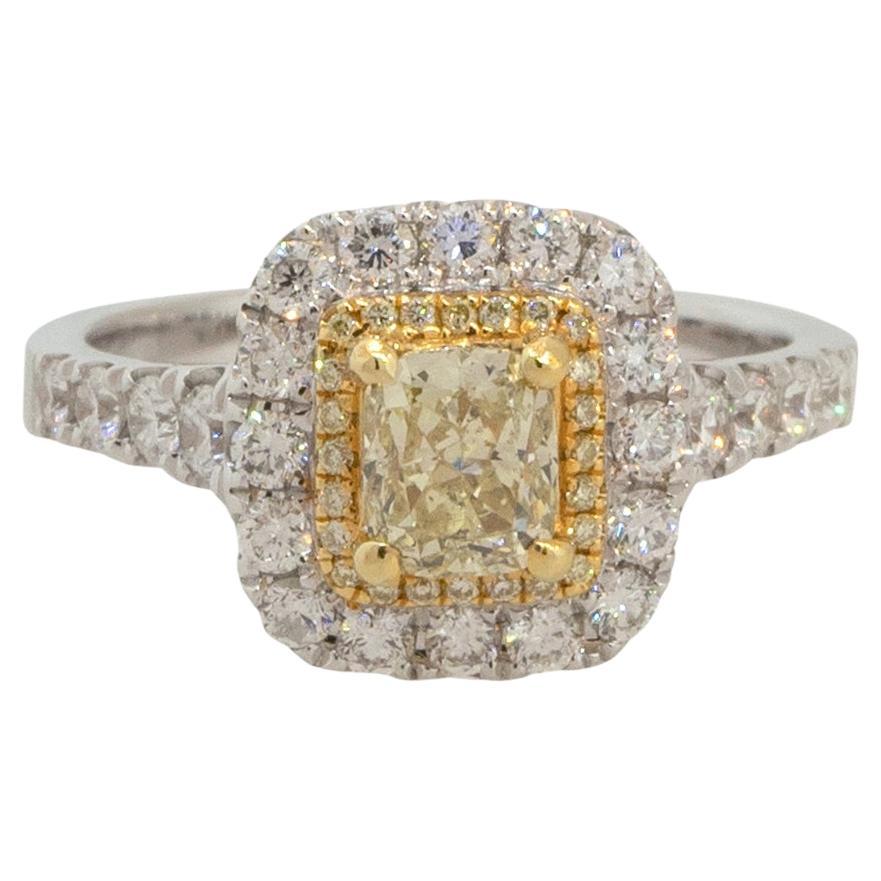Bague de fiançailles en or 18 carats avec diamant jaune de 1,08 carat, en stock