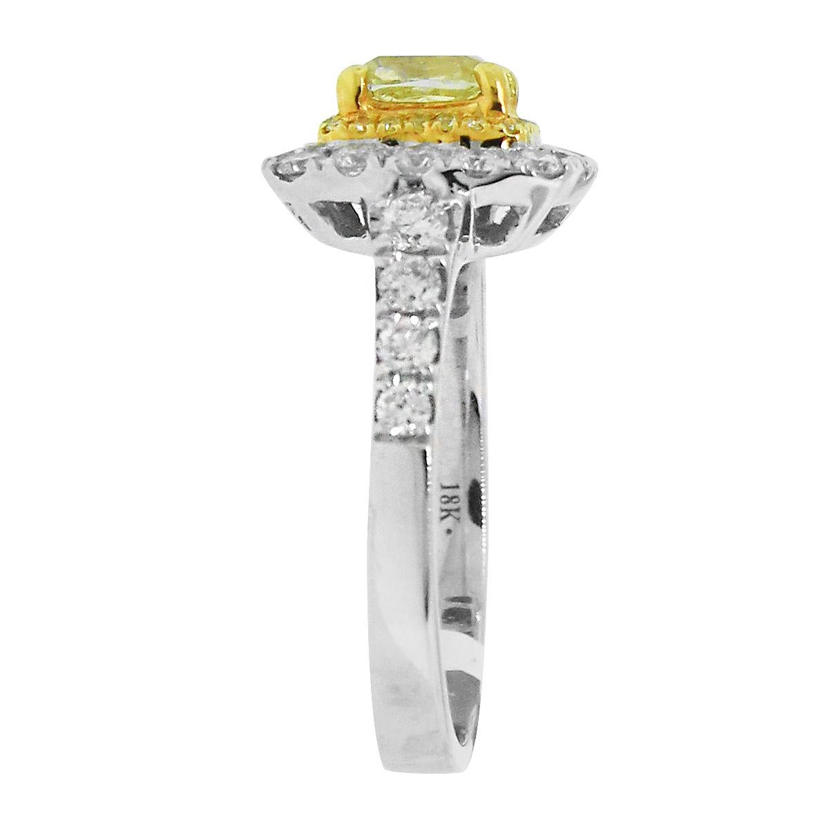 Cushion Cut 1.08 Carat Yellow Diamond Engagement Ring For Sale