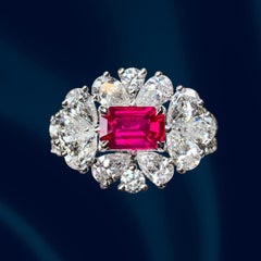 1.08 Carats Emerald Cut Unheated Mozambique Ruby Ring