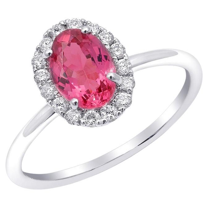  1.08 Carats Neon Tanzanian Spinel Diamonds set in 14K White Gold Ring For Sale