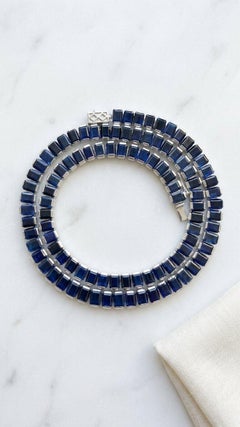 108 Ct Zafiro Azul Corte Esmeralda Collar Zafiro Tenis Plata 925