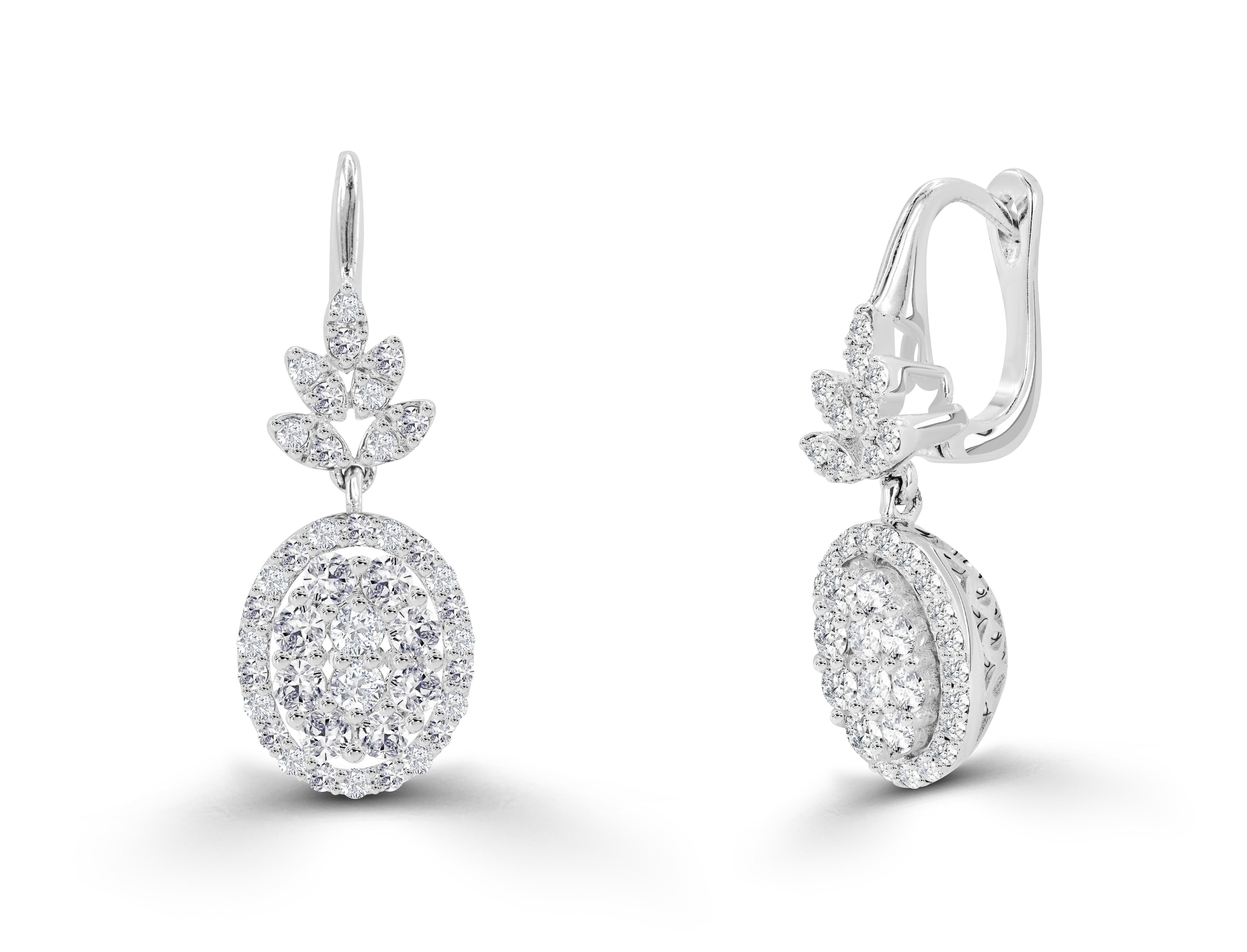 Round Cut 1.08ct Diamond Flower Drop Earrings 18k Gold For Sale