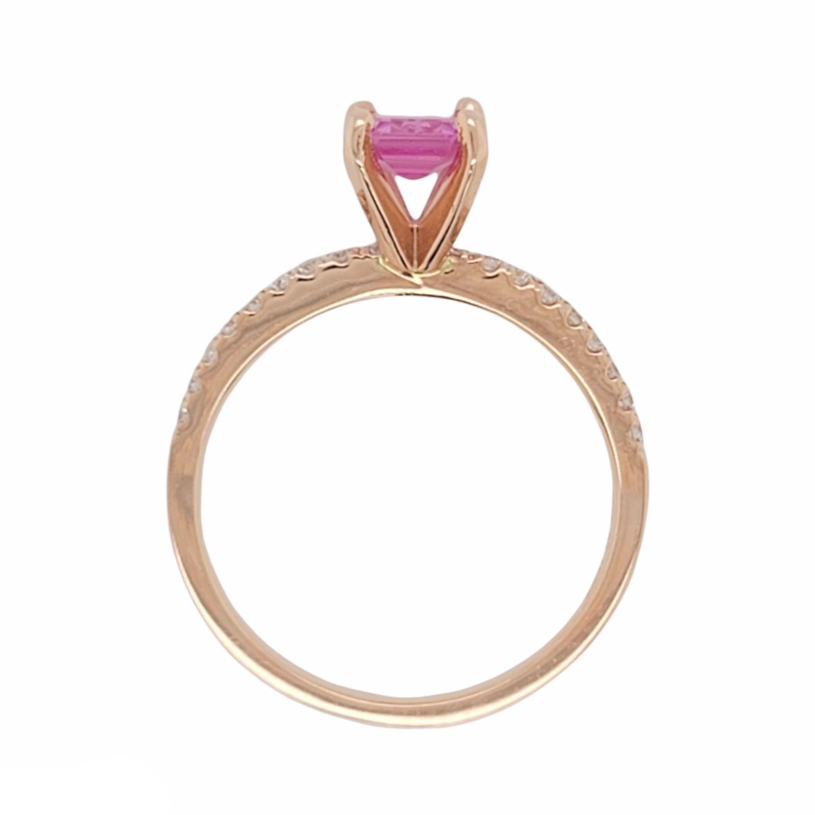 Women's or Men's 1.08 CT Pink Sapphire & 0.20 CT Diamonds in 14K Rose Gold Engagement Ring For Sale