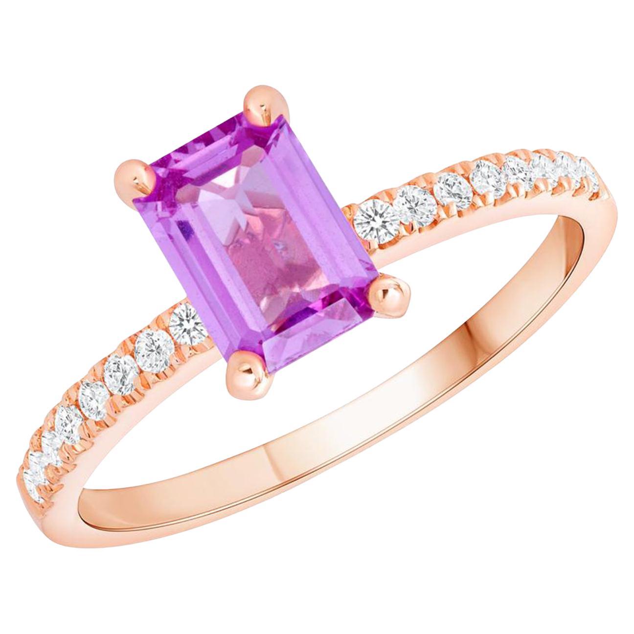 1.08 CT Pink Sapphire & 0.20 CT Diamonds in 14K Rose Gold Engagement Ring For Sale