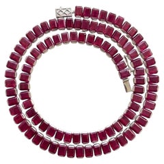 108 Ct Pinkish Red Ruby Emerald Cut Necklace 925 Silver Ruby Tennis Necklace