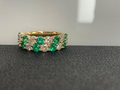 1.08 Ct Round Cut Emerald Diamond Double Row ZicZac Band Ring 14K Yellow Gold