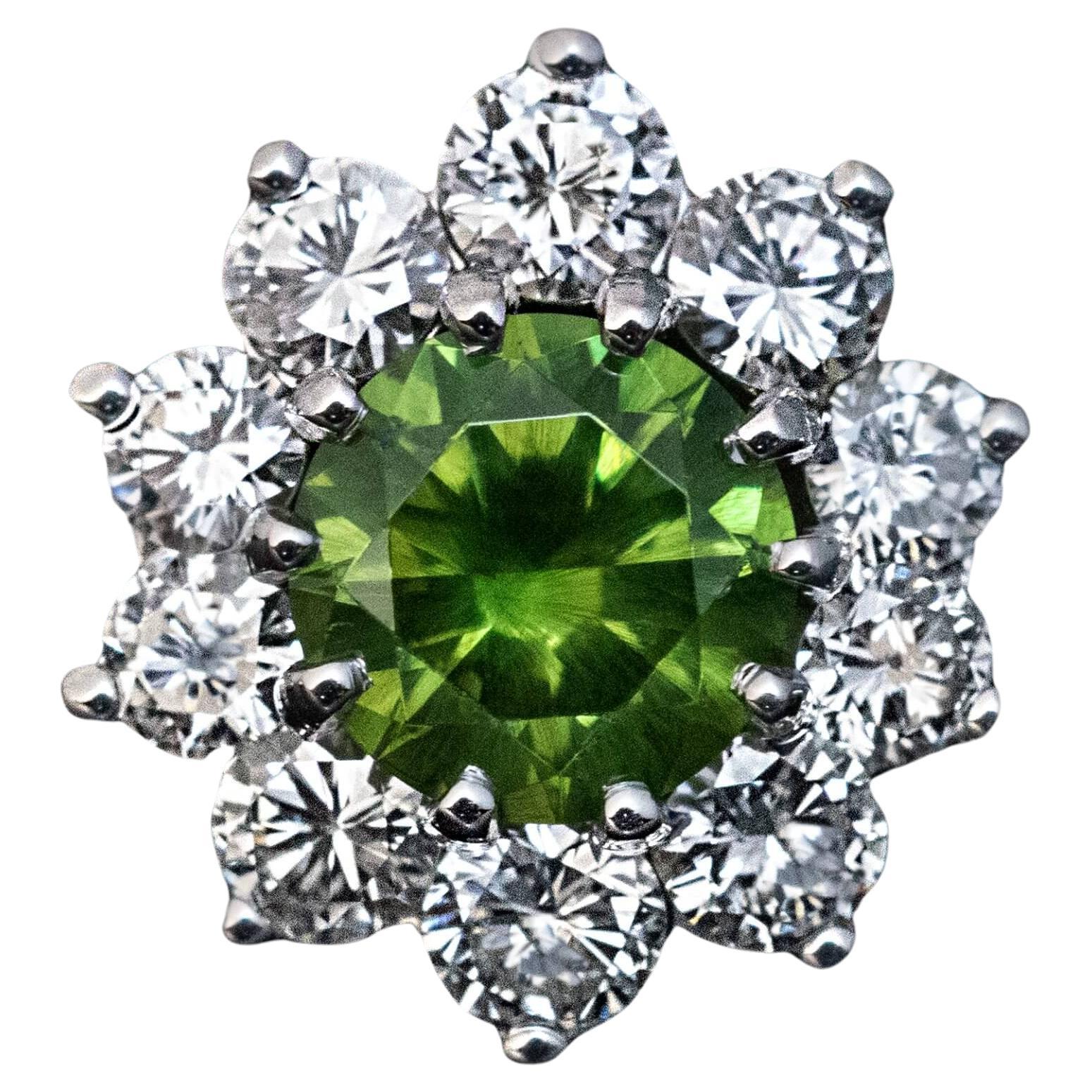 1.08 Ct Russian Demantoid Diamond Cluster Ring For Sale