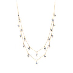 Zweistrangige Saphir-Halskette mit Halskette aus 18k Gelbgold, Tochter Weihnachtsgeschenk