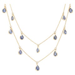 Sapphire Two Strand Chain Necklace 18k Yellow Gold, Daughter Christmas Gift
