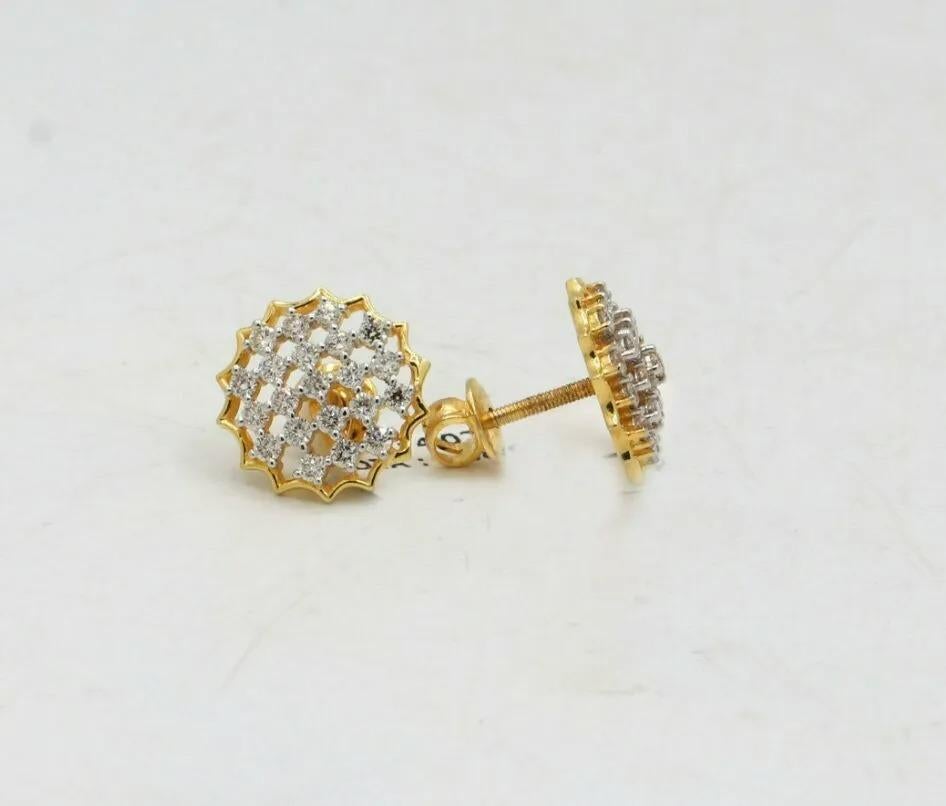 Round Cut 1.08 Ctw Diamond Studs Earrings 14k Solid Gold For Sale